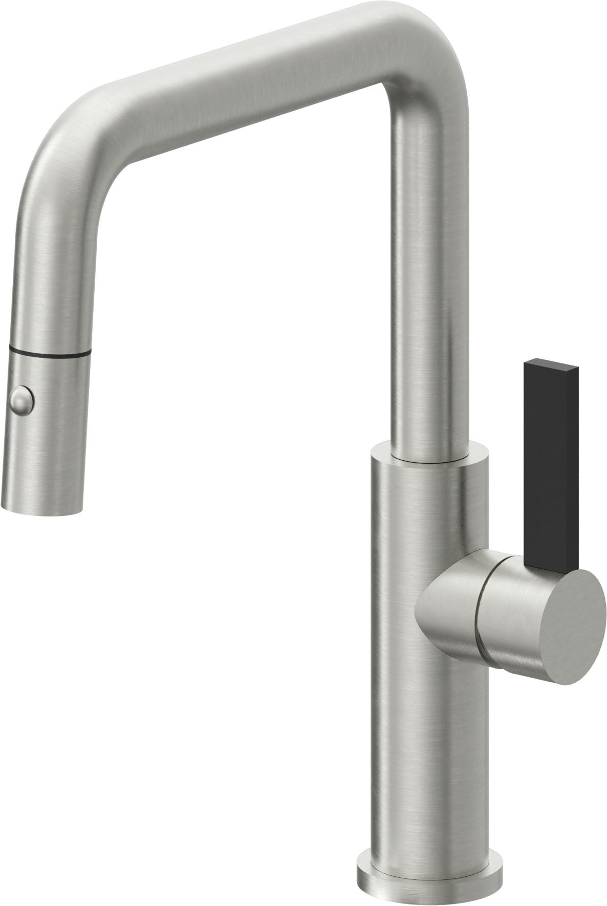 California Faucets Corsano Llave de Cocina Extraible Contemporanea con Rociador de Boton - Pico Cuadruple - Cromo Satinado