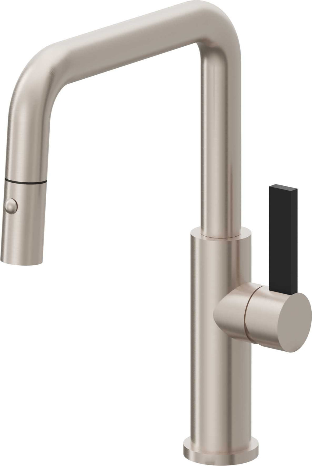 California Faucets Corsano Llave de Cocina Extraible Contemporanea con Rociador de Boton - Pico Cuadruple - Níquel Satinado