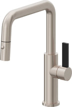 California Faucets Corsano Llave de Cocina Extraible Contemporanea con Rociador de Boton - Pico Cuadruple - Níquel Satinado