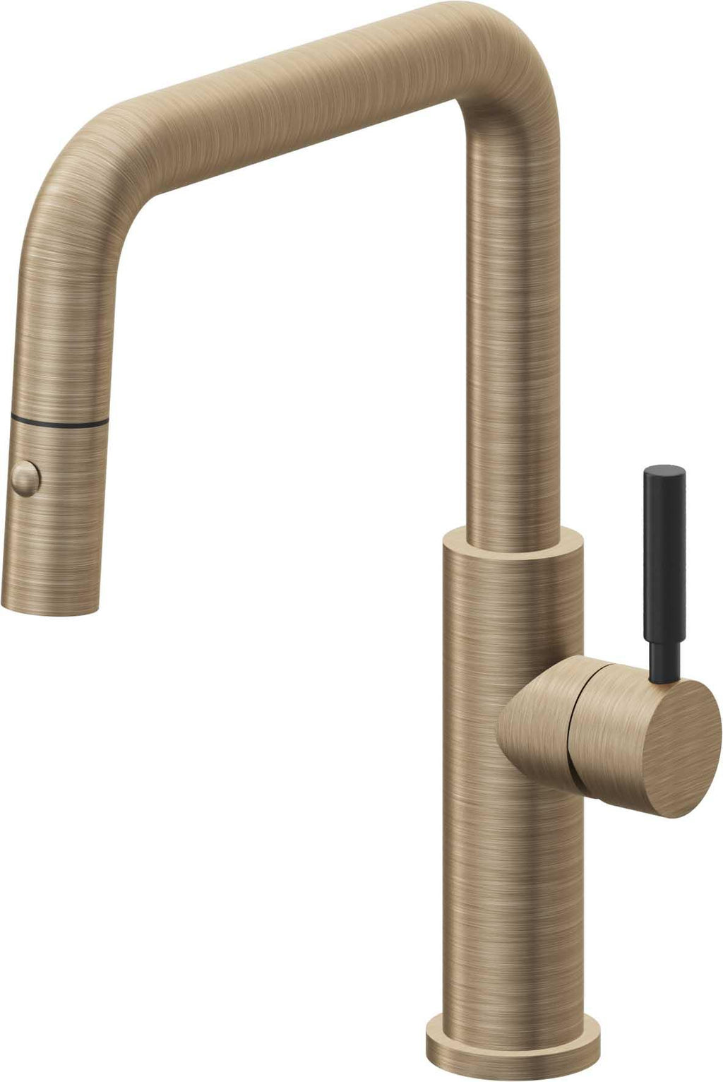 California Faucets Corsano Llave de Cocina Extraible Contemporanea con Rociador de Boton - Pico Cuadruple - Latón Antiguo Mate
