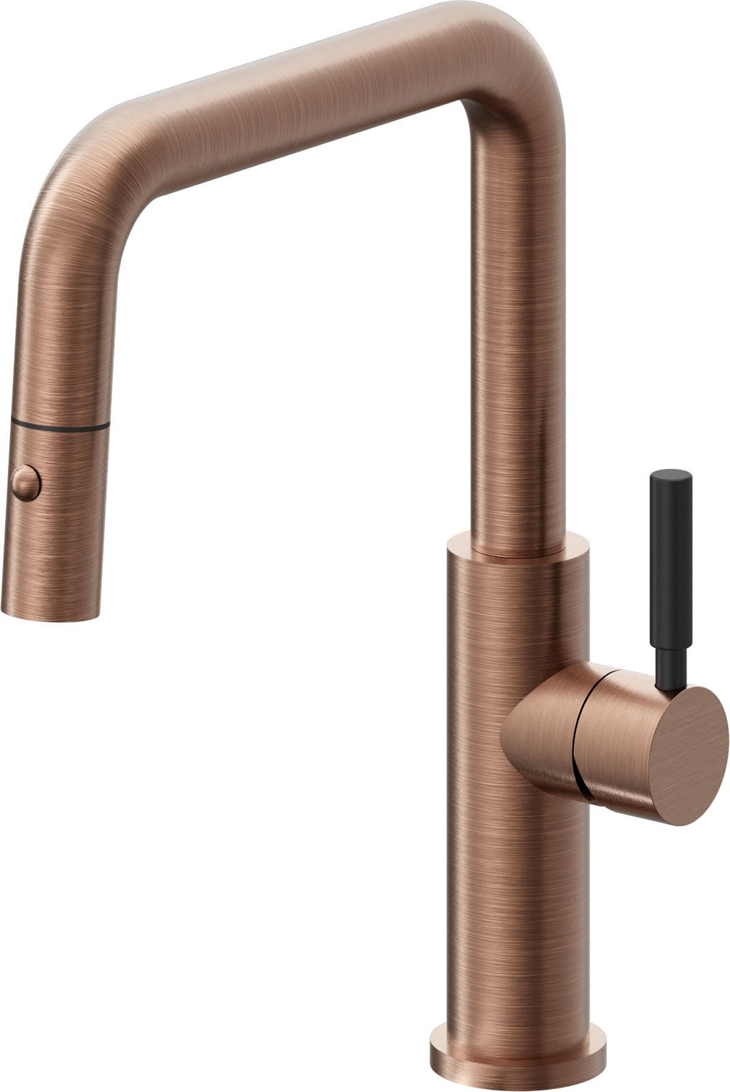 California Faucets Corsano Llave de Cocina Extraible Contemporanea con Rociador de Boton - Pico Cuadruple - Cobre Antiguo Mate