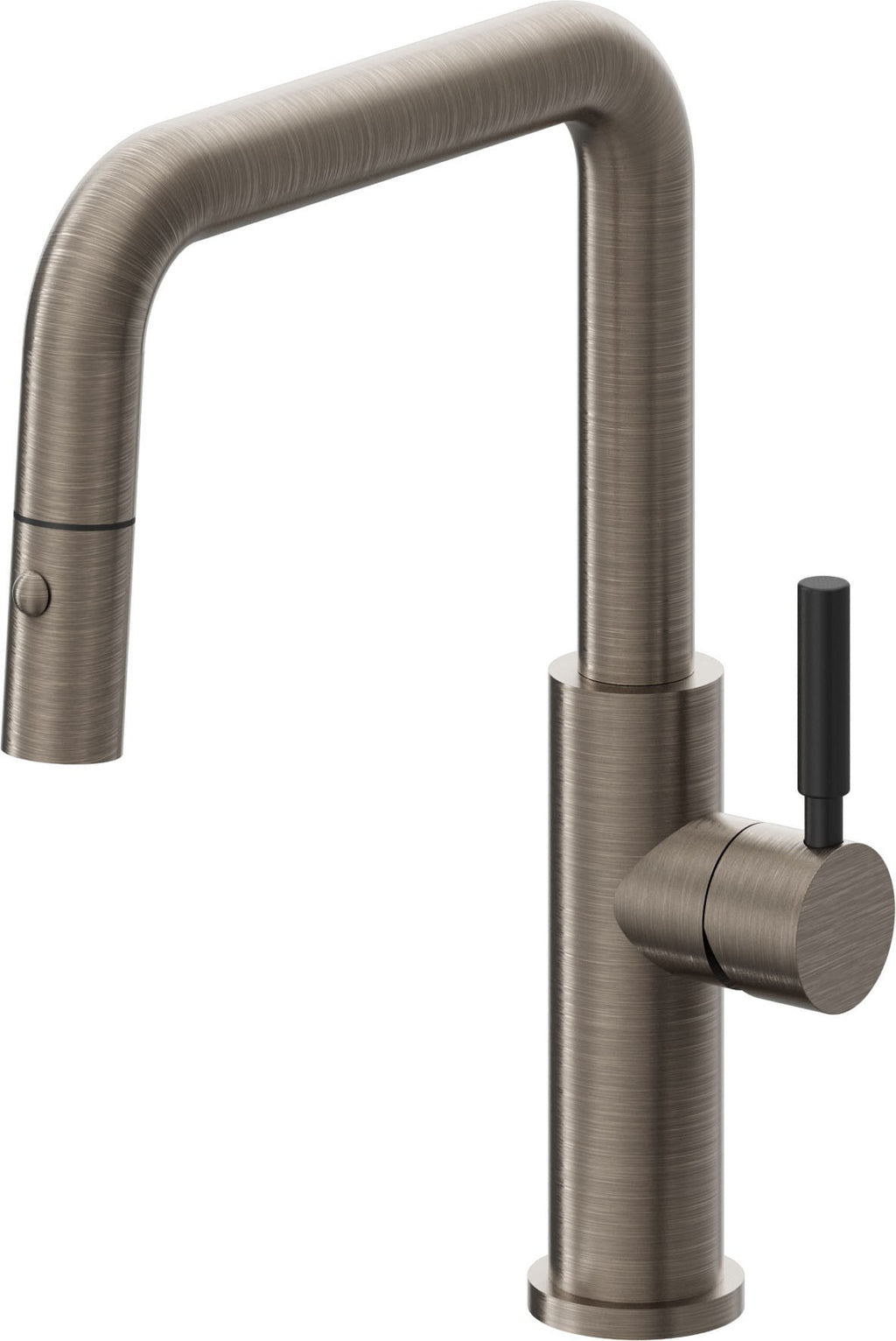 California Faucets Corsano Llave de Cocina Extraible Contemporanea con Rociador de Boton - Pico Cuadruple - Níquel Antiguo Mate