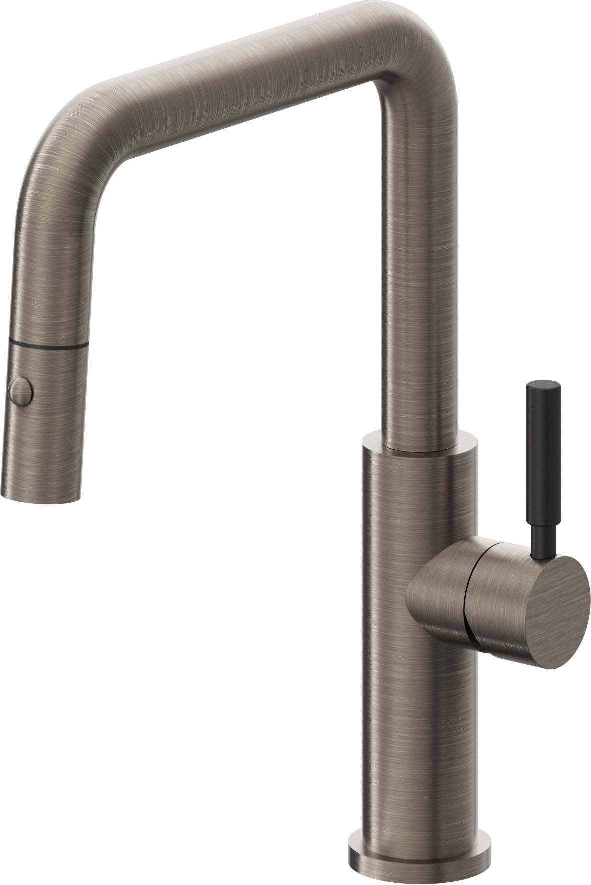 California Faucets Corsano Llave de Cocina Extraible Contemporanea con Rociador de Boton - Pico Cuadruple - Níquel Antiguo Mate