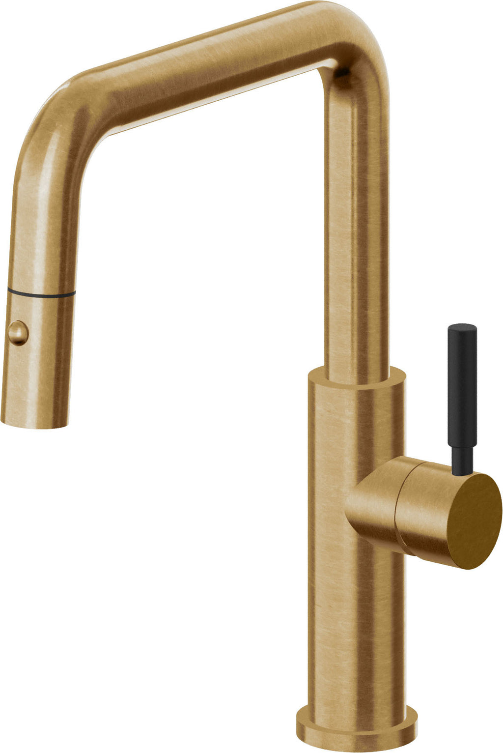 California Faucets Corsano Llave de Cocina Extraible Contemporanea con Rociador de Boton - Pico Cuadruple - Latón Bruñido
