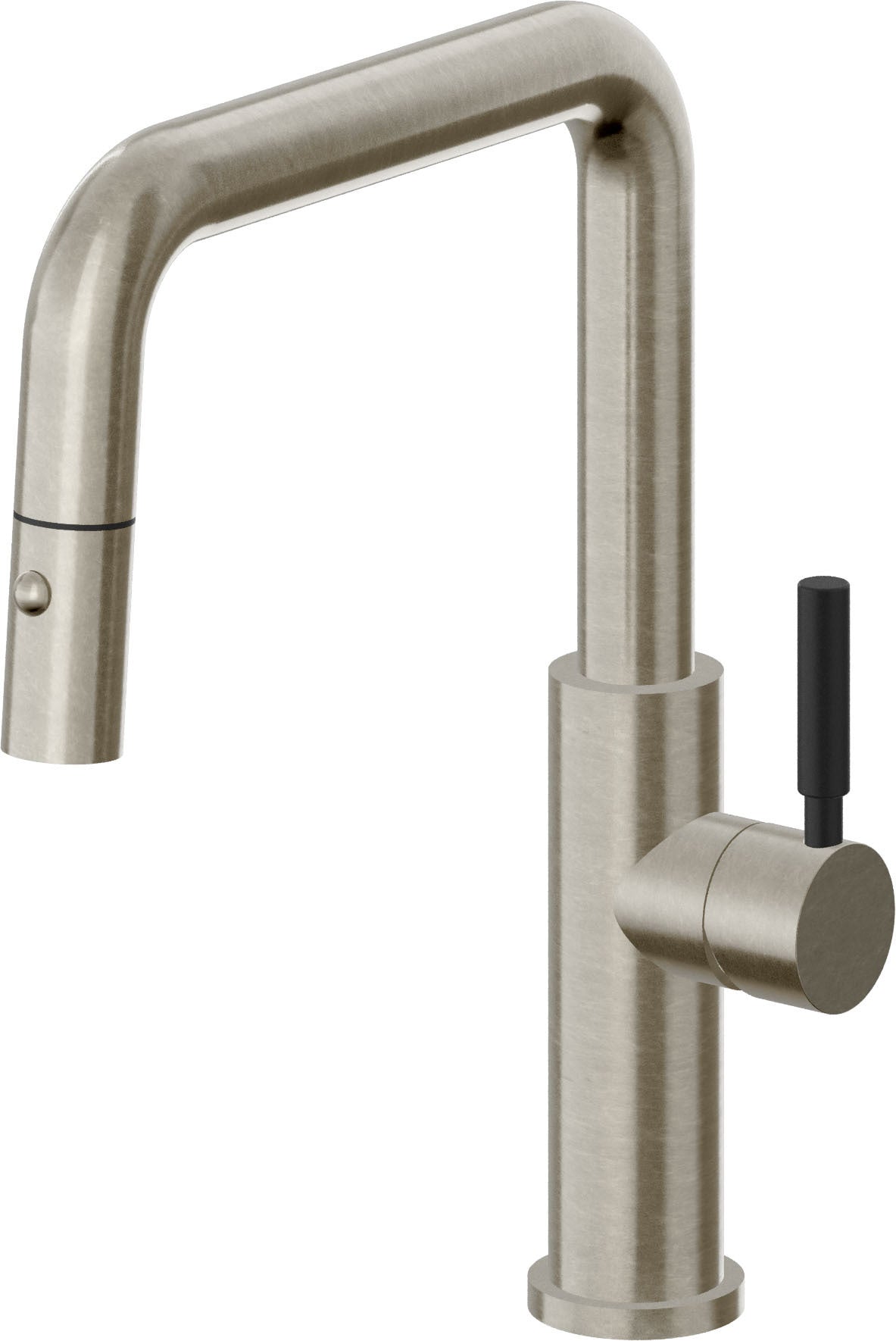 California Faucets Corsano Llave de Cocina Extraible Contemporanea con Rociador de Boton - Pico Cuadruple - Níquel Bruñido