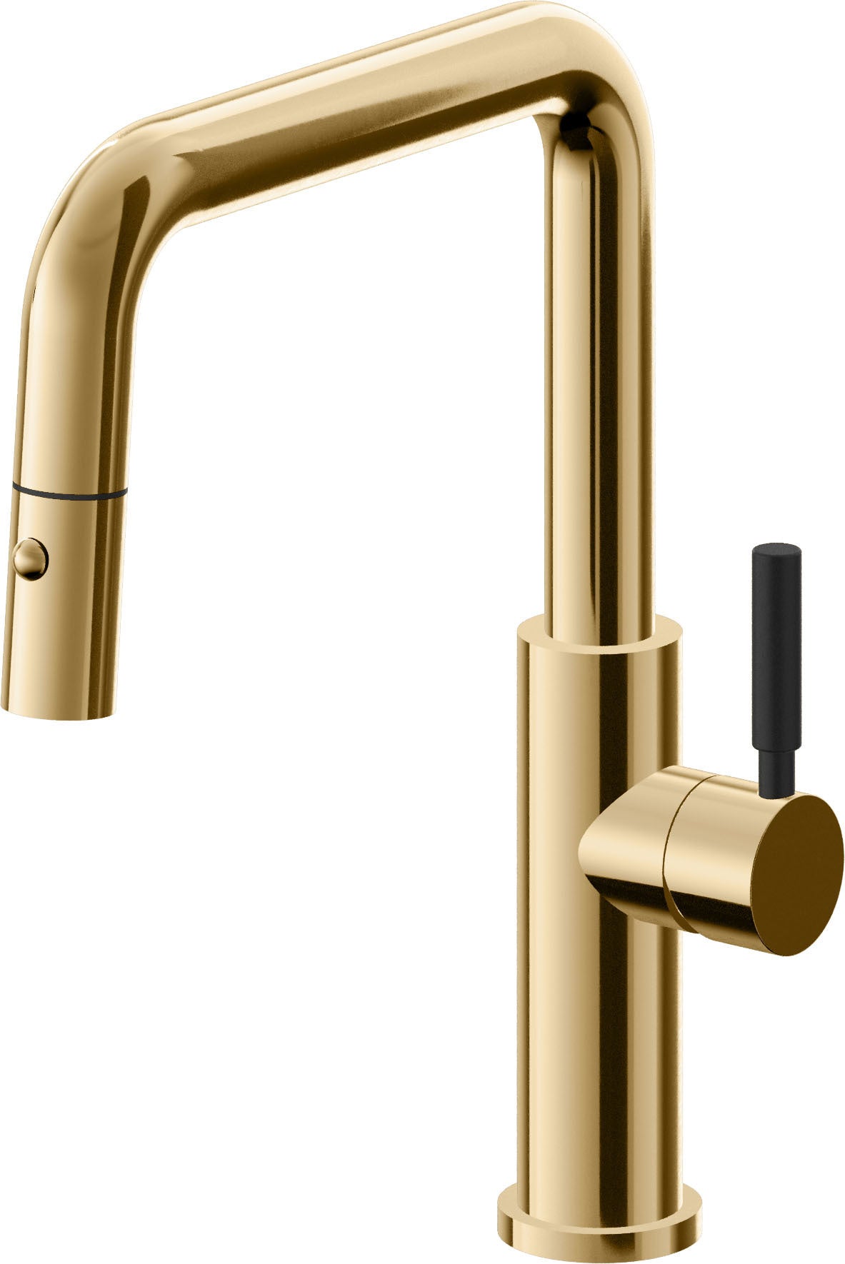 California Faucets Corsano Llave de Cocina Extraible Contemporanea con Rociador de Boton - Pico Cuadruple - Oro Francés