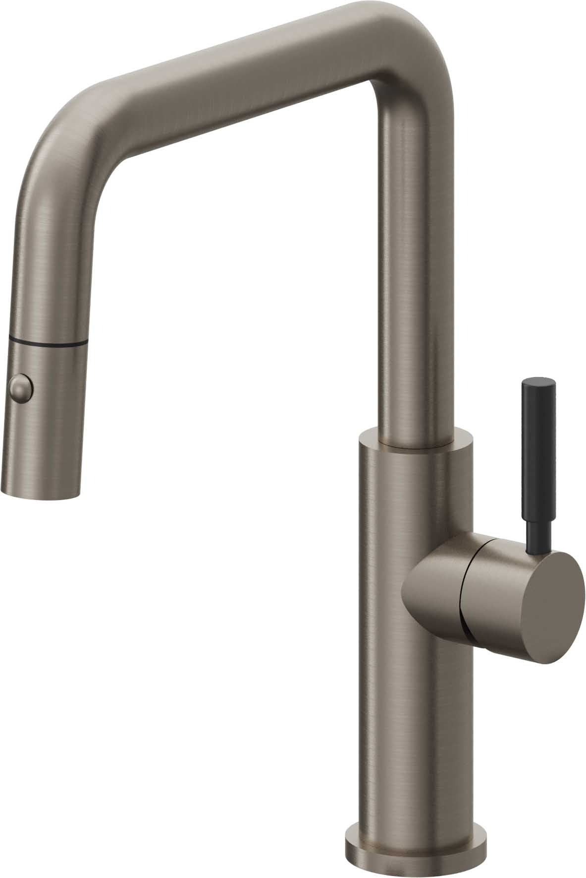 California Faucets Corsano Llave de Cocina Extraible Contemporanea con Rociador de Boton - Pico Cuadruple - Grafito