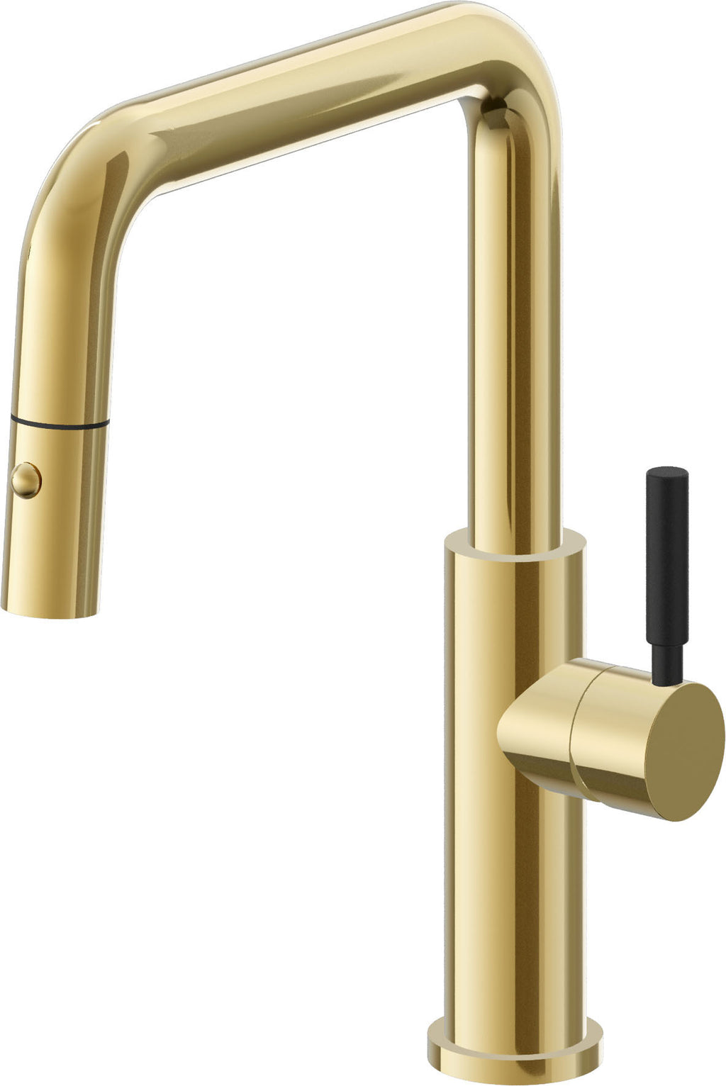 California Faucets Corsano Llave de Cocina Extraible Contemporanea con Rociador de Boton - Pico Cuadruple - Oro Pulido de por Vida
