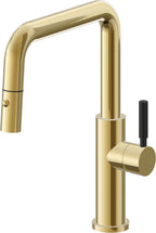 California Faucets Corsano Llave de Cocina Extraible Contemporanea con Rociador de Boton - Pico Cuadruple - Oro Pulido de por Vida