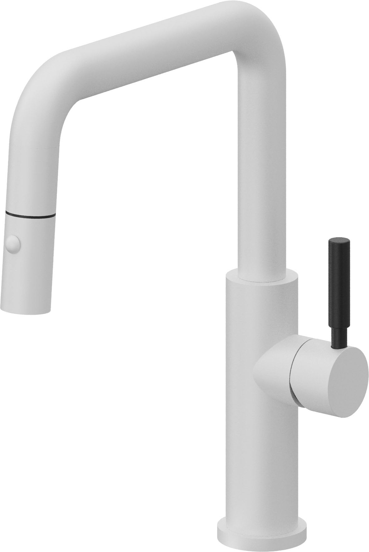 California Faucets Corsano Llave de Cocina Extraible Contemporanea con Rociador de Boton - Pico Cuadruple - Blanco Mate