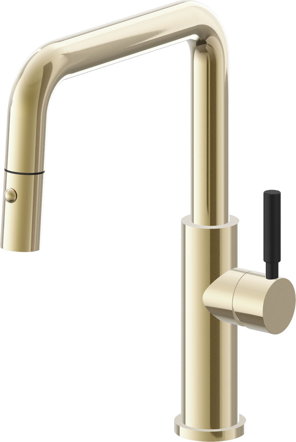 California Faucets Corsano Llave de Cocina Extraible Contemporanea con Rociador de Boton - Pico Cuadruple - Latón Pulido