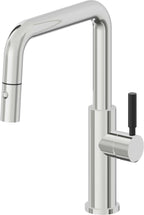 California Faucets Corsano Llave de Cocina Extraible Contemporanea con Rociador de Boton - Pico Cuadruple - Cromo Pulido