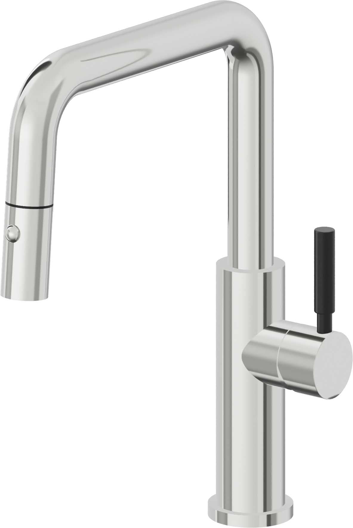 California Faucets Corsano Llave de Cocina Extraible Contemporanea con Rociador de Boton - Pico Cuadruple - Cromo Pulido