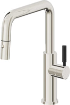 California Faucets Corsano Llave de Cocina Extraible Contemporanea con Rociador de Boton - Pico Cuadruple - Níquel Pulido