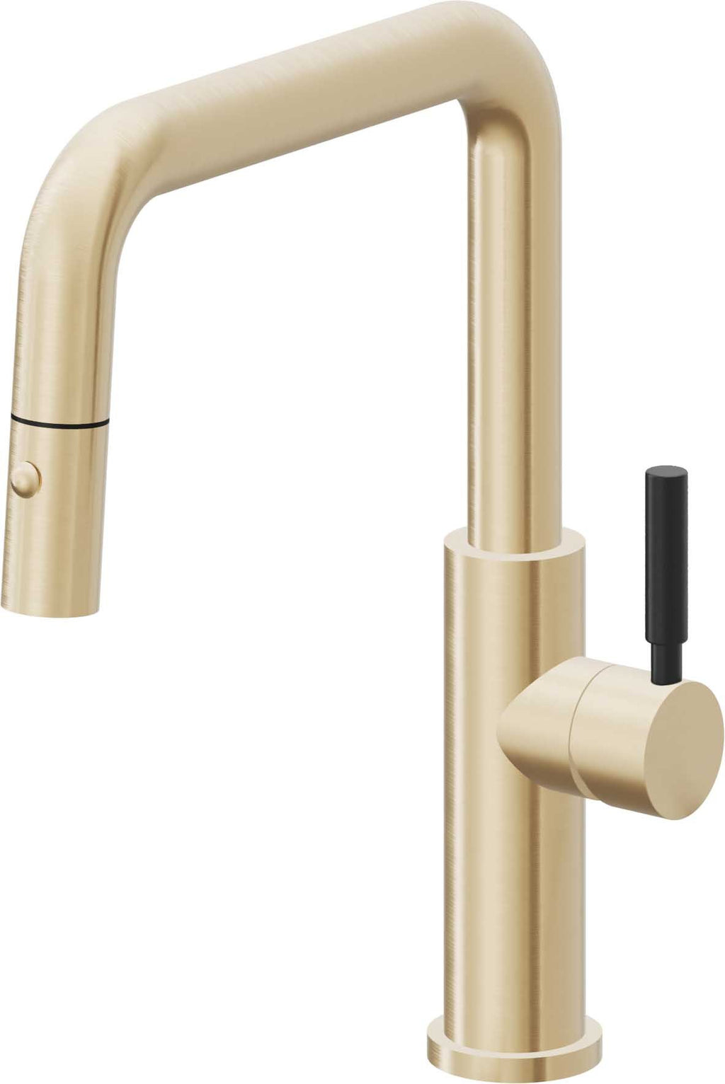 California Faucets Corsano Llave de Cocina Extraible Contemporanea con Rociador de Boton - Pico Cuadruple - Latón Satinado