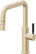 California Faucets Corsano Llave de Cocina Extraible Contemporanea con Rociador de Boton - Pico Cuadruple - Latón Satinado