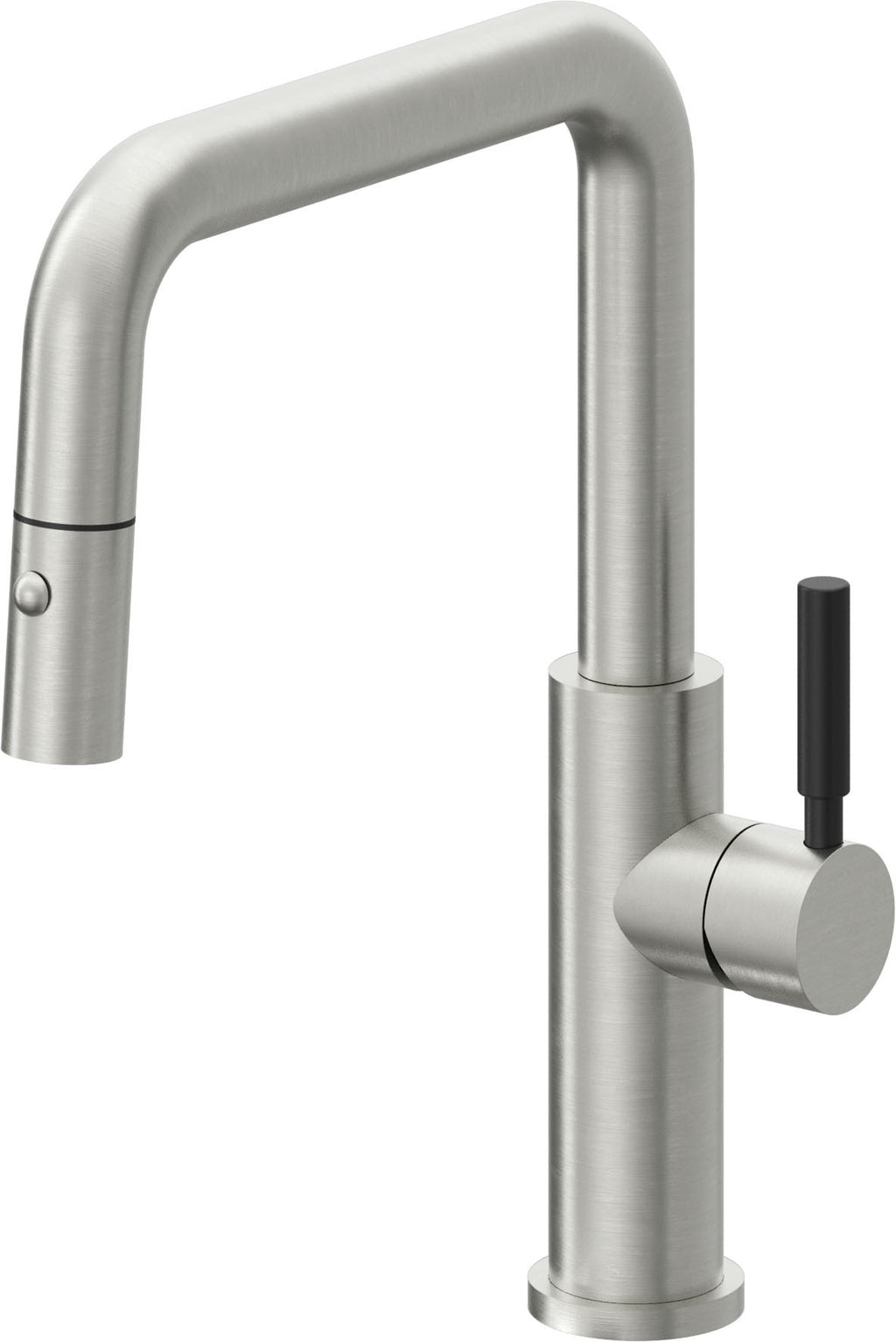 California Faucets Corsano Llave de Cocina Extraible Contemporanea con Rociador de Boton - Pico Cuadruple - Cromo Satinado
