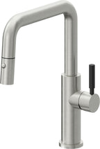 California Faucets Corsano Llave de Cocina Extraible Contemporanea con Rociador de Boton - Pico Cuadruple - Cromo Satinado