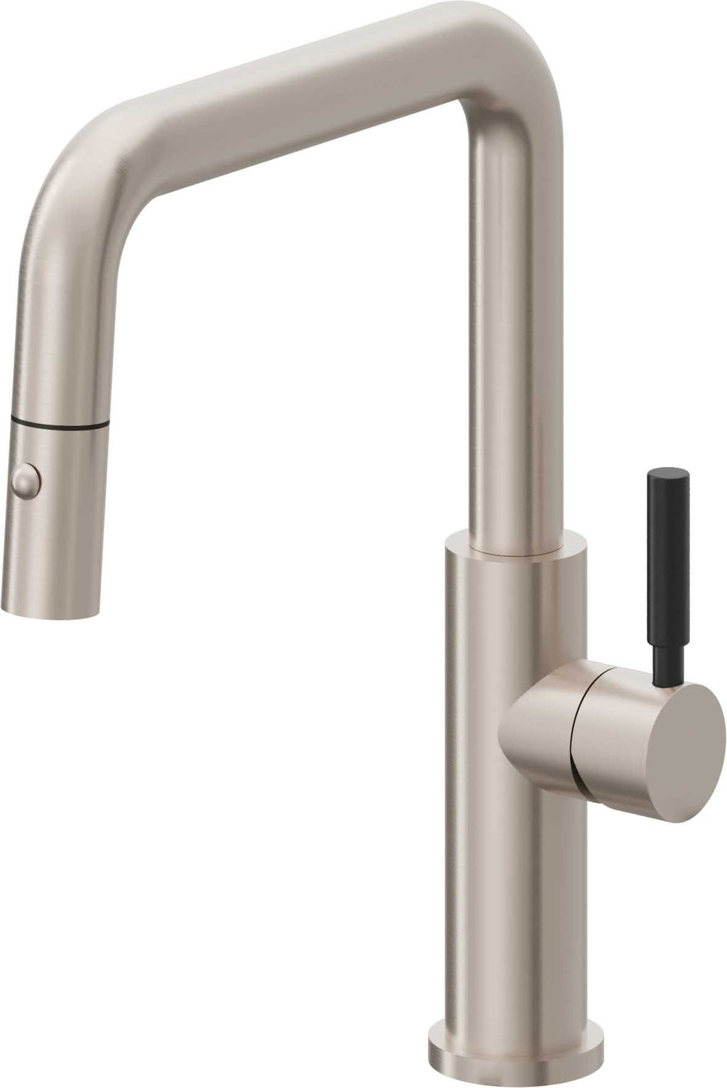California Faucets Corsano Llave de Cocina Extraible Contemporanea con Rociador de Boton - Pico Cuadruple - Níquel Satinado