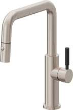 California Faucets Corsano Llave de Cocina Extraible Contemporanea con Rociador de Boton - Pico Cuadruple - Níquel Satinado