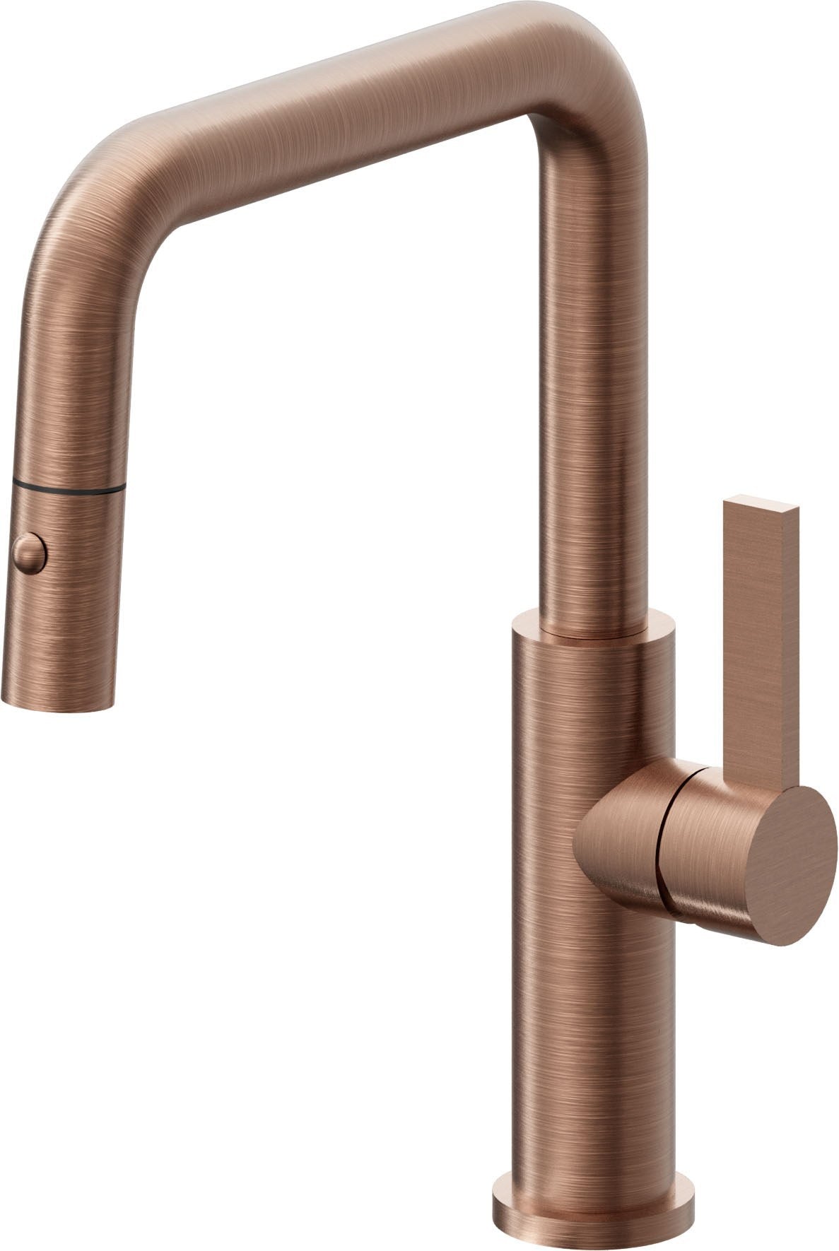 California Faucets Corsano Llave de Cocina Extraible Contemporanea con Rociador de Boton - Pico Cuadruple - Cobre Antiguo Mate