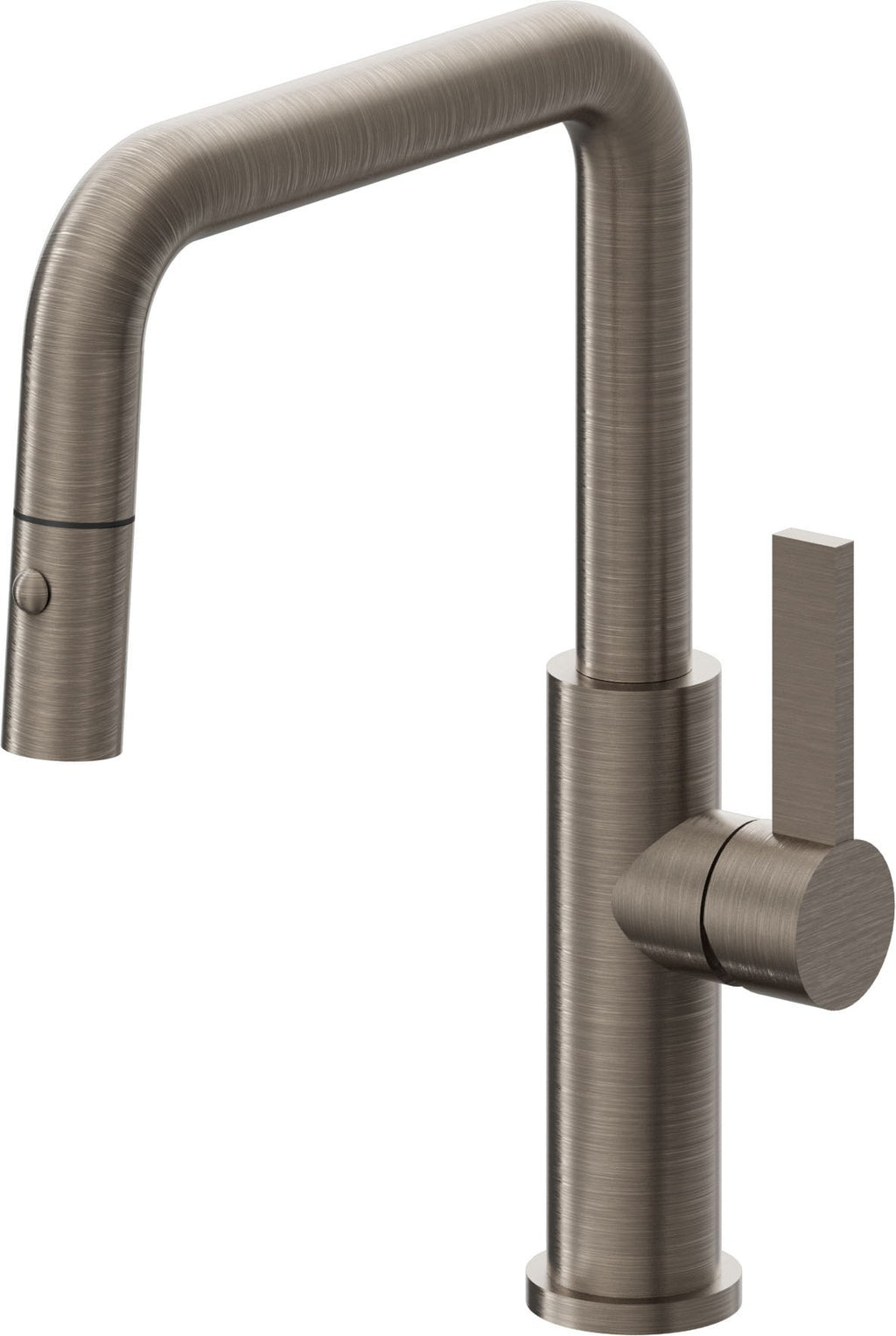 California Faucets Corsano Llave de Cocina Extraible Contemporanea con Rociador de Boton - Pico Cuadruple - Níquel Antiguo Mate