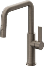 California Faucets Corsano Llave de Cocina Extraible Contemporanea con Rociador de Boton - Pico Cuadruple - Níquel Antiguo Mate
