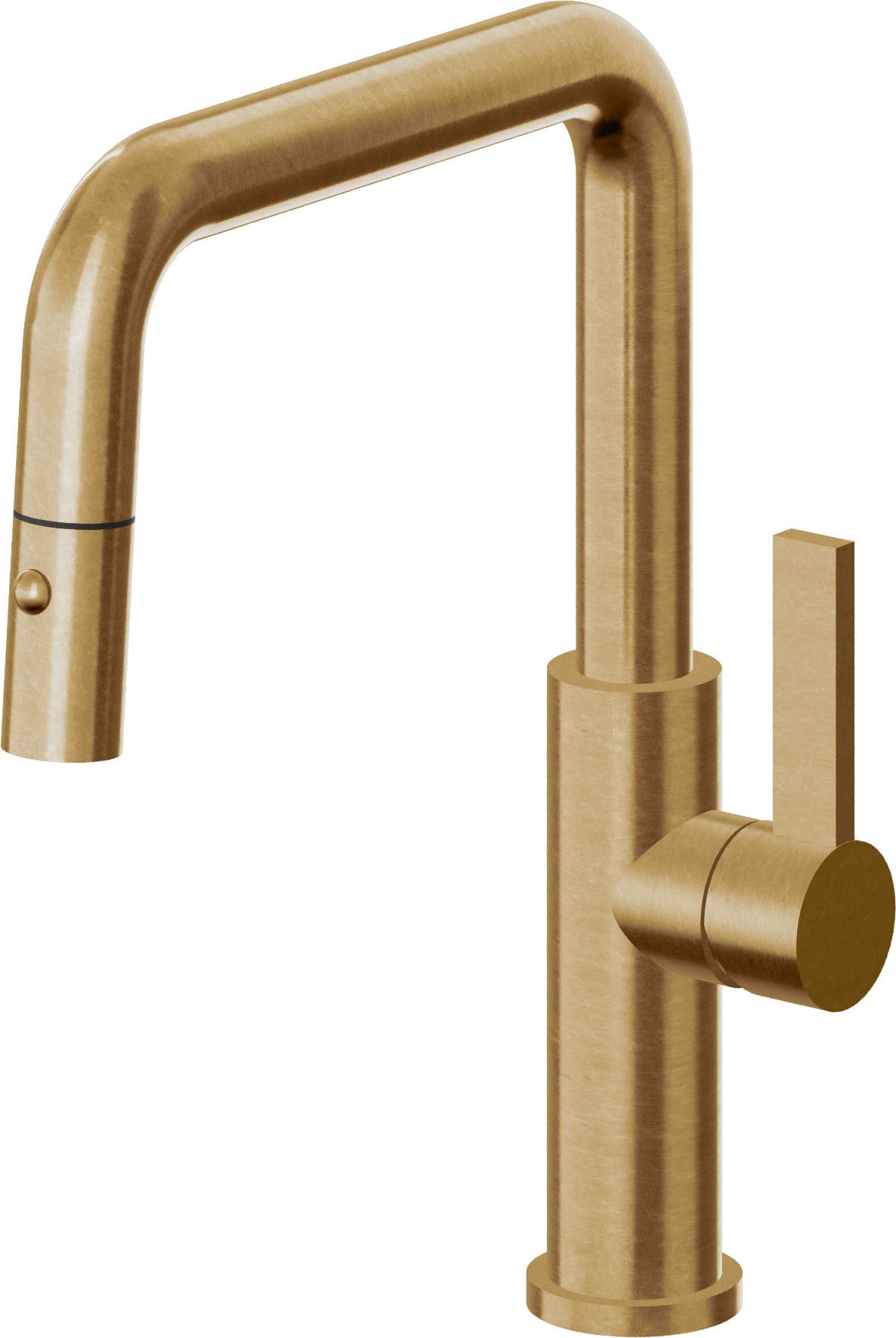 California Faucets Corsano Llave de Cocina Extraible Contemporanea con Rociador de Boton - Pico Cuadruple - Latón Bruñido