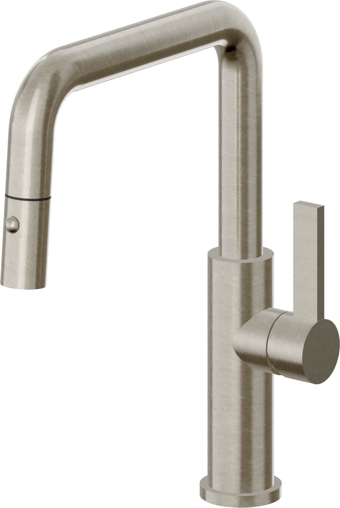 California Faucets Corsano Llave de Cocina Extraible Contemporanea con Rociador de Boton - Pico Cuadruple - Níquel Bruñido