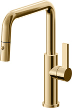 California Faucets Corsano Llave de Cocina Extraible Contemporanea con Rociador de Boton - Pico Cuadruple - Oro Francés