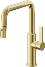 California Faucets Corsano Llave de Cocina Extraible Contemporanea con Rociador de Boton - Pico Cuadruple - Oro Pulido de por Vida