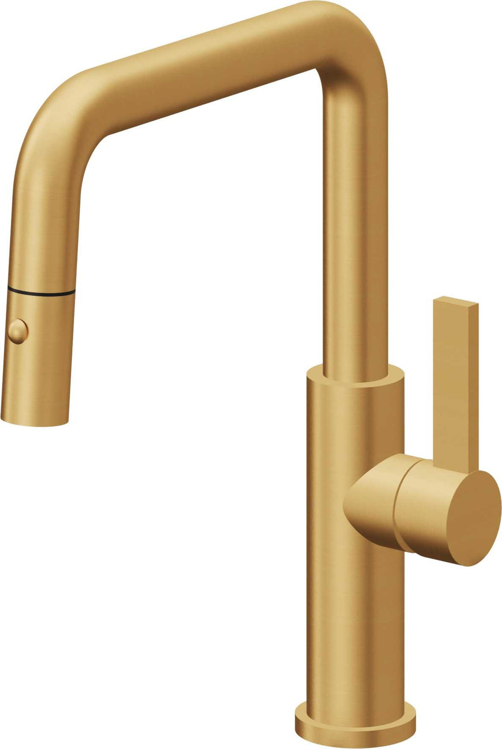 California Faucets Corsano Llave de Cocina Extraible Contemporanea con Rociador de Boton - Pico Cuadruple - Oro Satinado de por Vida