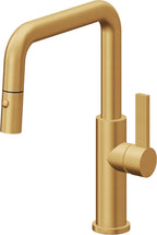California Faucets Corsano Llave de Cocina Extraible Contemporanea con Rociador de Boton - Pico Cuadruple - Oro Satinado de por Vida