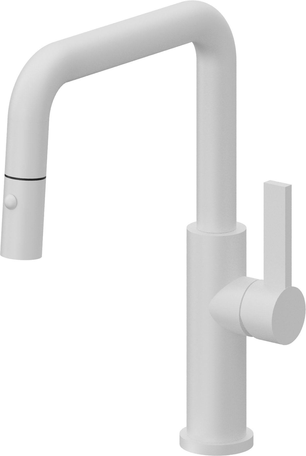California Faucets Corsano Llave de Cocina Extraible Contemporanea con Rociador de Boton - Pico Cuadruple - Blanco Mate
