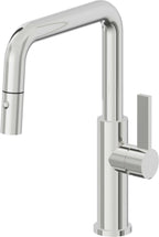 California Faucets Corsano Llave de Cocina Extraible Contemporanea con Rociador de Boton - Pico Cuadruple - Cromo Pulido