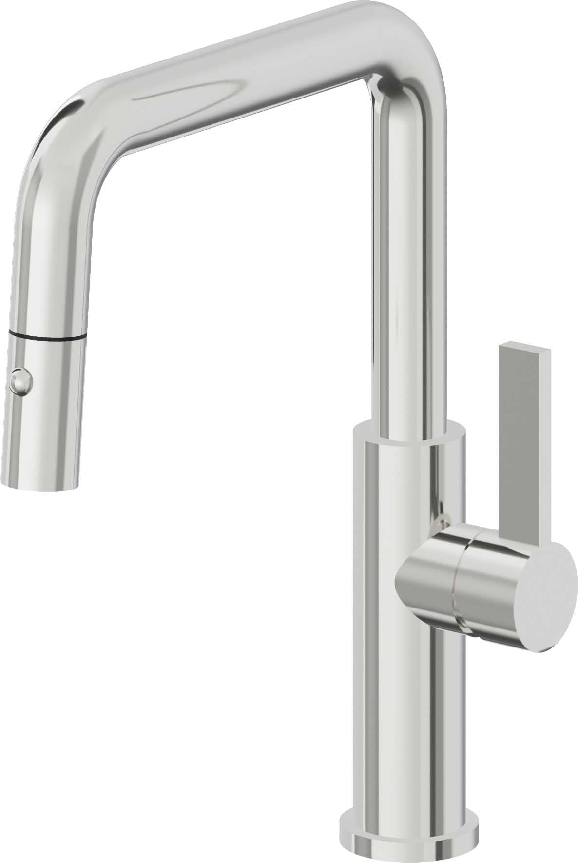 California Faucets Corsano Llave de Cocina Extraible Contemporanea con Rociador de Boton - Pico Cuadruple - Cromo Pulido