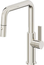California Faucets Corsano Llave de Cocina Extraible Contemporanea con Rociador de Boton - Pico Cuadruple - Níquel Pulido