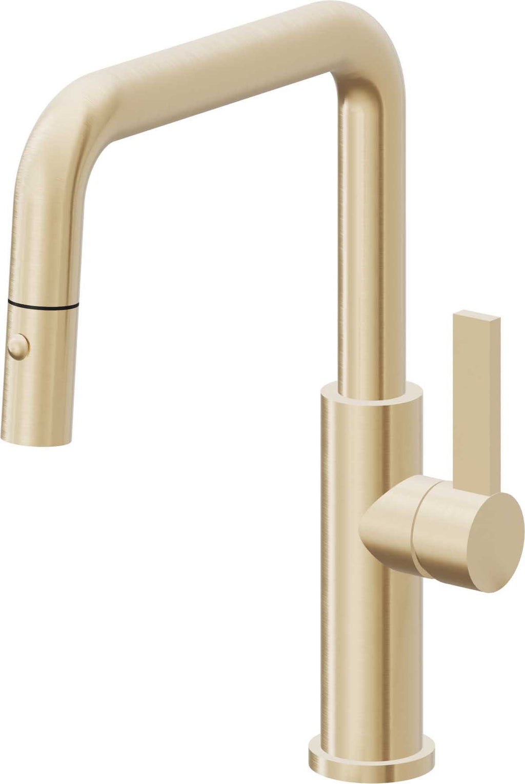 California Faucets Corsano Llave de Cocina Extraible Contemporanea con Rociador de Boton - Pico Cuadruple - Latón Satinado