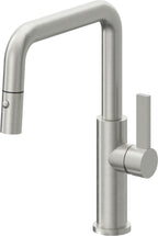 California Faucets Corsano Llave de Cocina Extraible Contemporanea con Rociador de Boton - Pico Cuadruple - Cromo Satinado