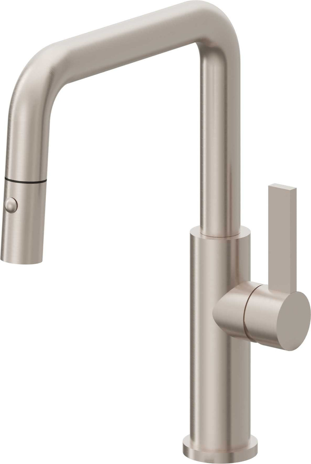California Faucets Corsano Llave de Cocina Extraible Contemporanea con Rociador de Boton - Pico Cuadruple - Níquel Satinado