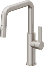 California Faucets Corsano Llave de Cocina Extraible Contemporanea con Rociador de Boton - Pico Cuadruple - Acero Inoxidable Ultra