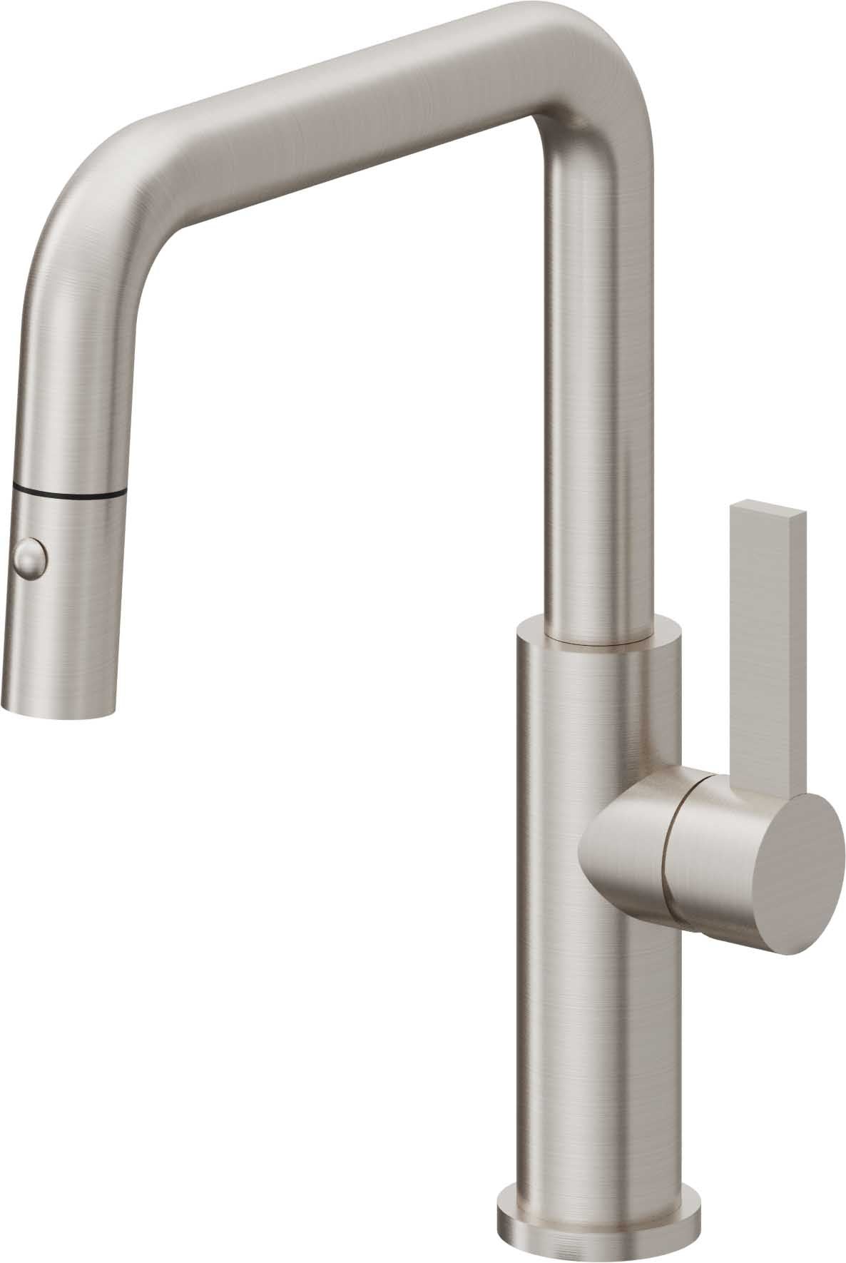 California Faucets Corsano Llave de Cocina Extraible Contemporanea con Rociador de Boton - Pico Cuadruple - Acero Inoxidable Ultra