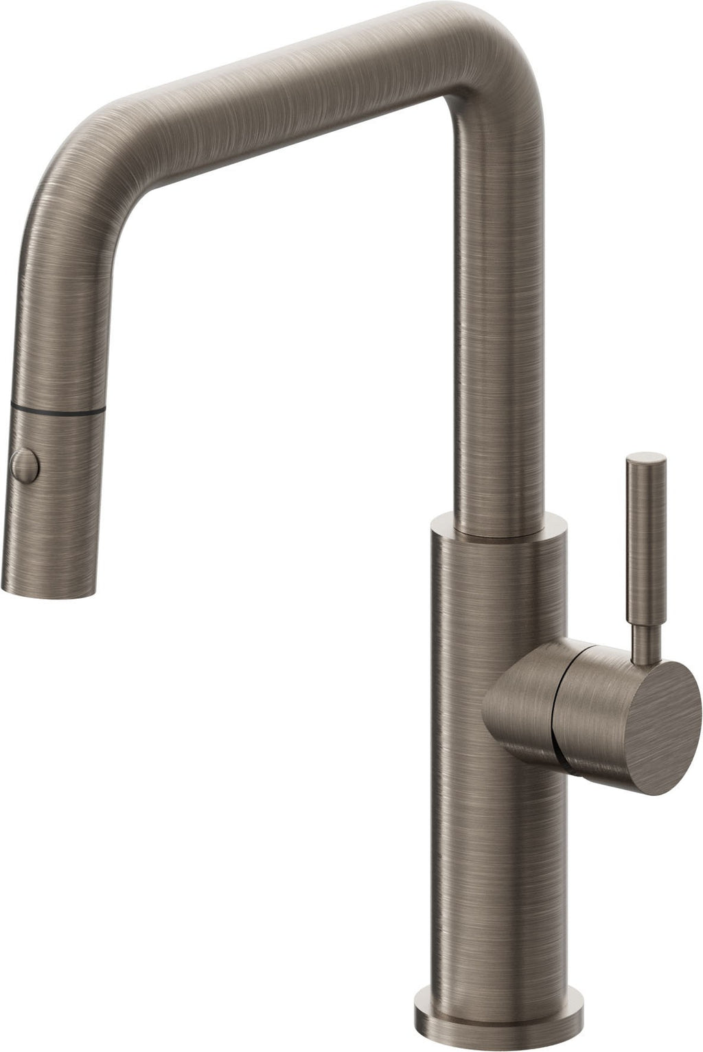 California Faucets Corsano Llave de Cocina Extraible Contemporanea con Rociador de Boton - Pico Cuadruple - Níquel Antiguo Mate
