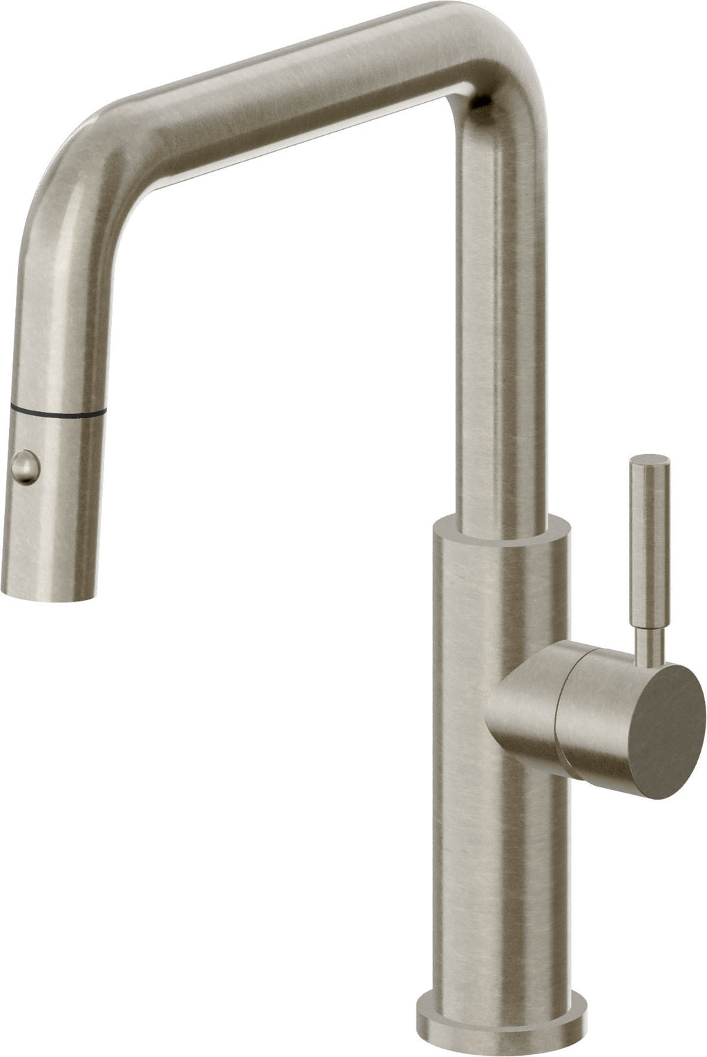 California Faucets Corsano Llave de Cocina Extraible Contemporanea con Rociador de Boton - Pico Cuadruple - Níquel Bruñido