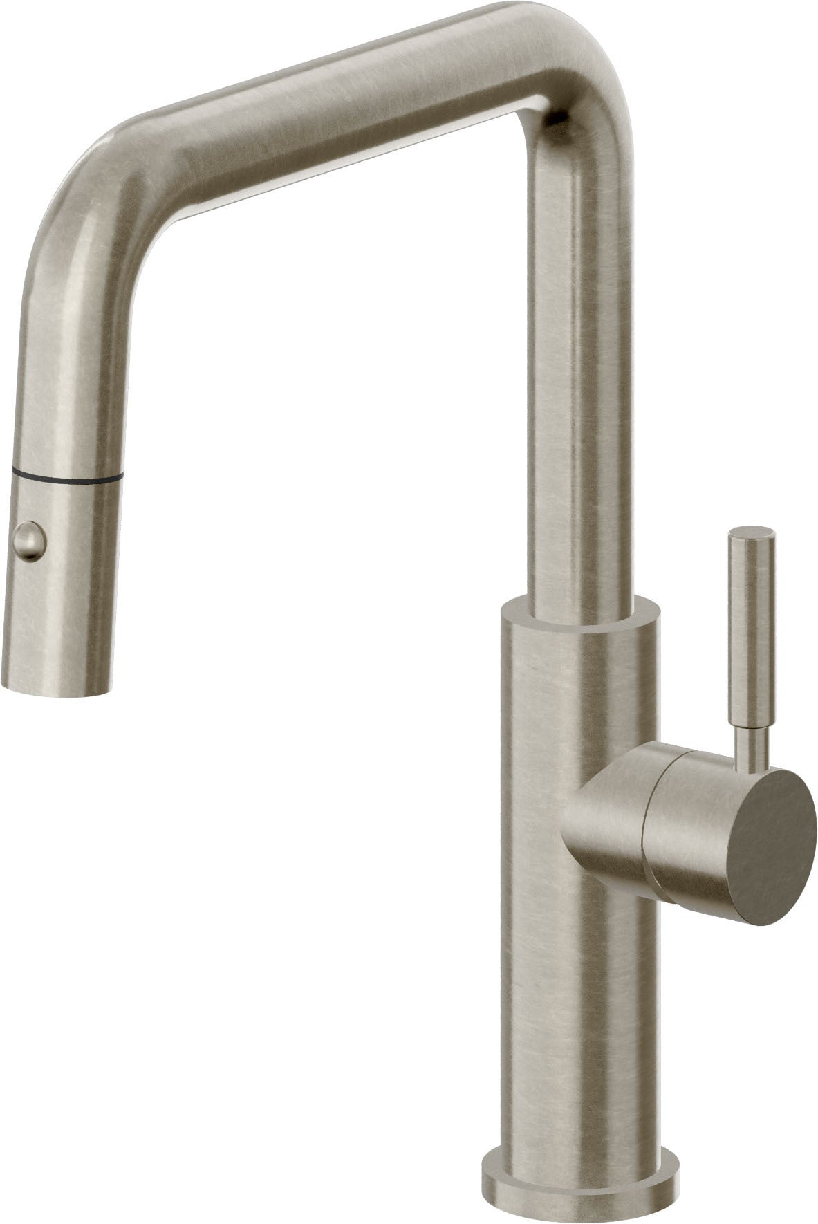 California Faucets Corsano Llave de Cocina Extraible Contemporanea con Rociador de Boton - Pico Cuadruple - Níquel Bruñido