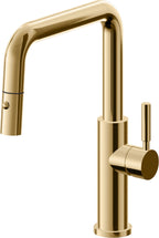 California Faucets Corsano Llave de Cocina Extraible Contemporanea con Rociador de Boton - Pico Cuadruple - Oro Francés