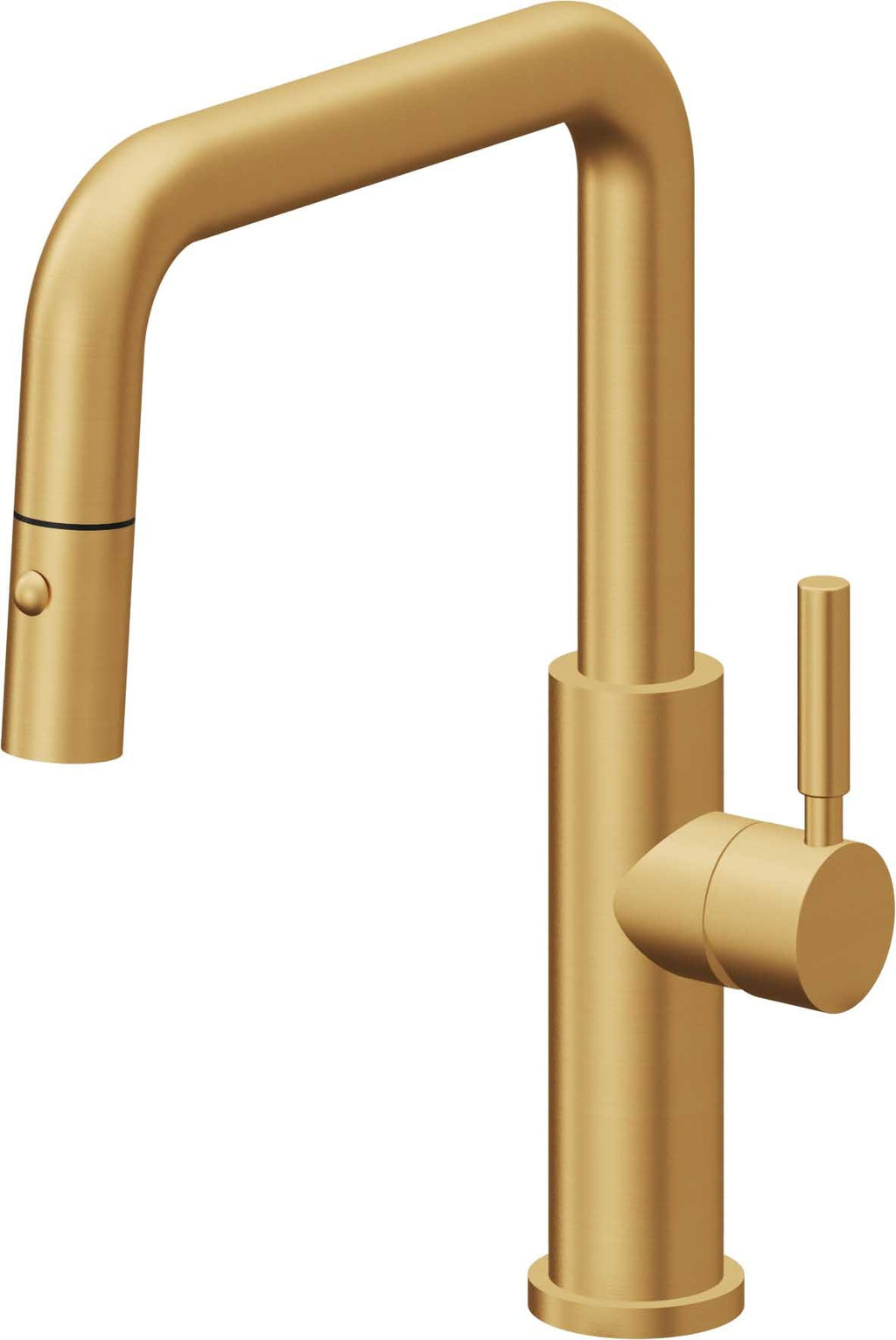 California Faucets Corsano Llave de Cocina Extraible Contemporanea con Rociador de Boton - Pico Cuadruple - Oro Satinado de por Vida
