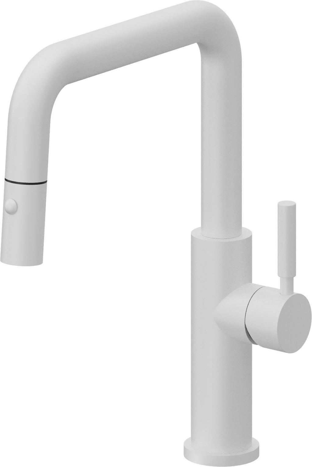 California Faucets Corsano Llave de Cocina Extraible Contemporanea con Rociador de Boton - Pico Cuadruple - Blanco Mate