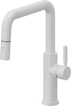 California Faucets Corsano Llave de Cocina Extraible Contemporanea con Rociador de Boton - Pico Cuadruple - Blanco Mate