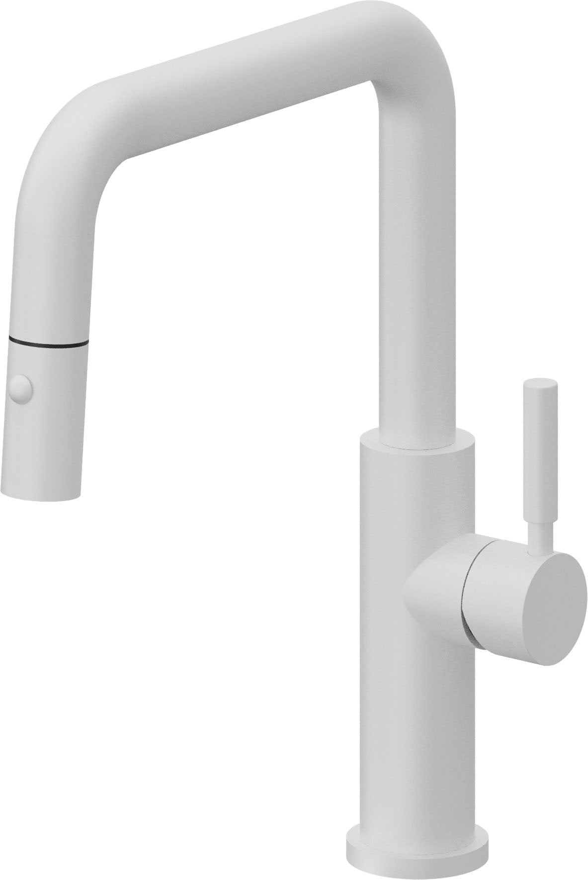 California Faucets Corsano Llave de Cocina Extraible Contemporanea con Rociador de Boton - Pico Cuadruple - Blanco Mate